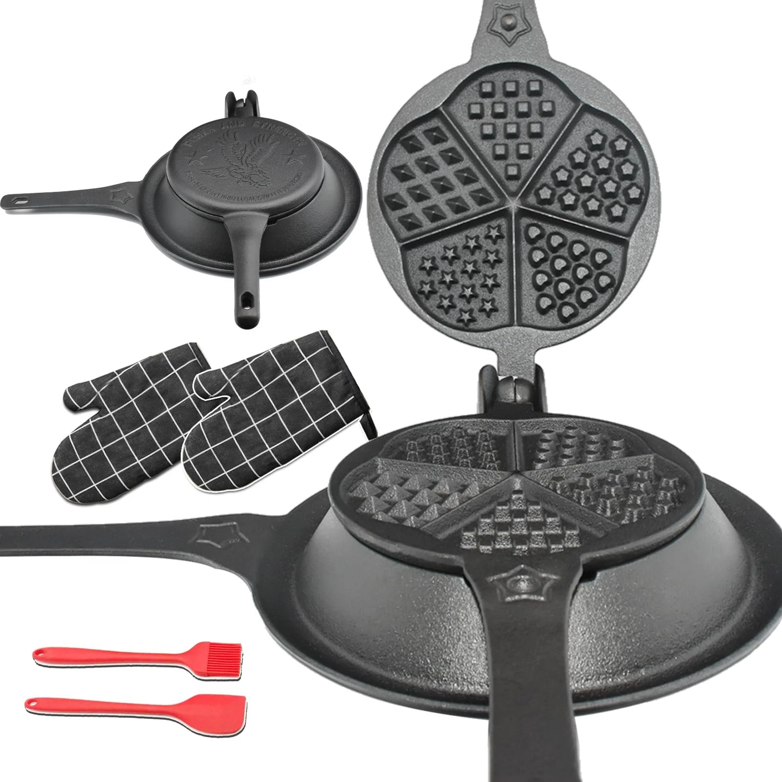 Cast Iron Waffle Maker Low Base Retro Waffle Iron Five Waffles Shapes