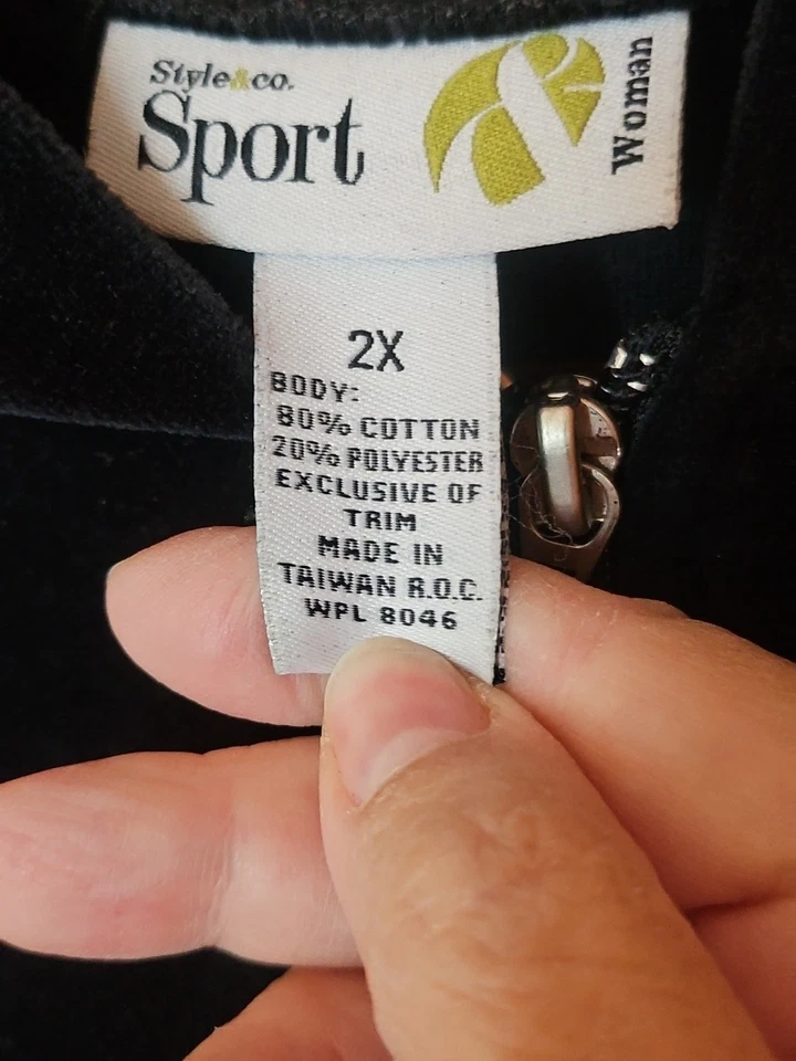 Style&Co Sport Woman Blue Velour Hoodie Jacket Full Zipper 80% Cotton Size 2X - Image 4 of 4