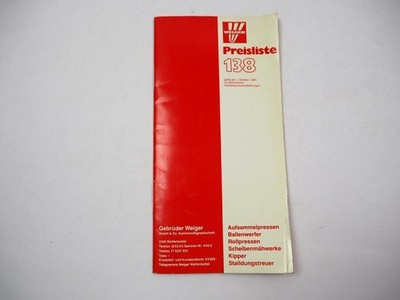 Price list 138 from 1984 Welger collection press bale launcher disc mowers