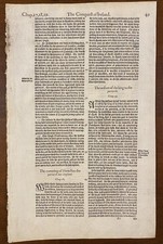 Leaf from Holinshead's Chronicles 1587 Ireland History w/Cert of Authenticity
