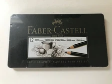 Faber-Castell #9000 Art & Graphic Set of 12 Blacklead Pencils in Metal Case New