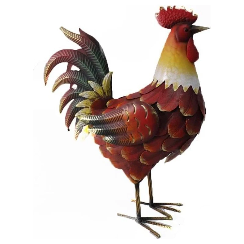 Gallo in Metallo Colorato 38x15x46 cm Giardino Decorativo Scultura Arredo, fotografia 8 di 9