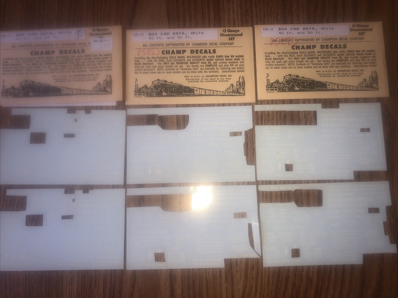 All 3 sets Champ Box Car Data, O Scale # OD-2 for 40' & 50' Cars