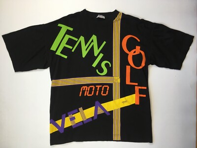 GIANNI VERSACE VINTAGE '90s SPORT WORDS T SHIRT TOP MEN TENNIS