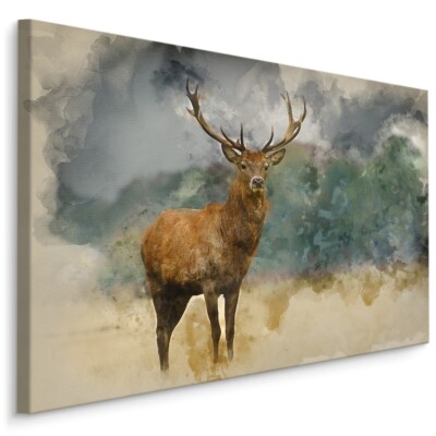 CANVAS Leinwand Bilder XXL Wandbilder Kunstdruck Hirsch Wiese Natur Gemalt 844