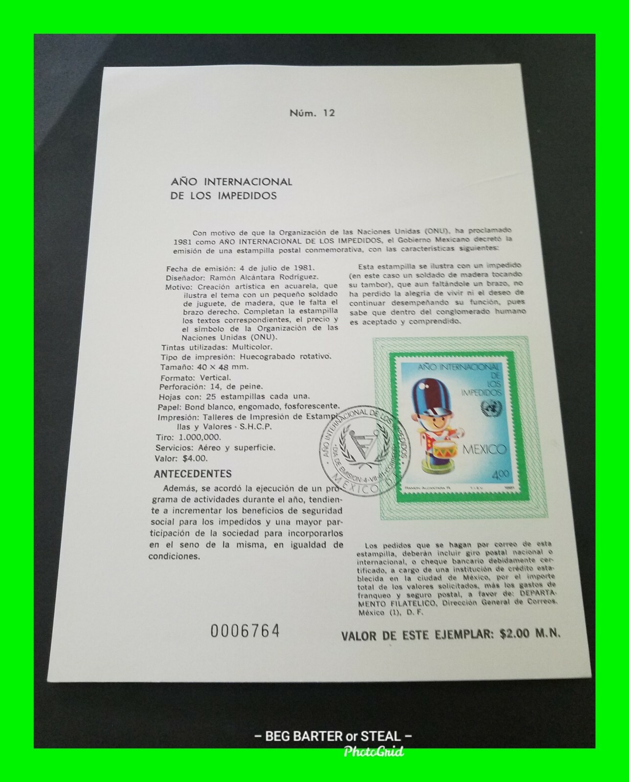 Mexico Stamp Disabled Persons International Year FDB w/ Stamp Of Authenticity