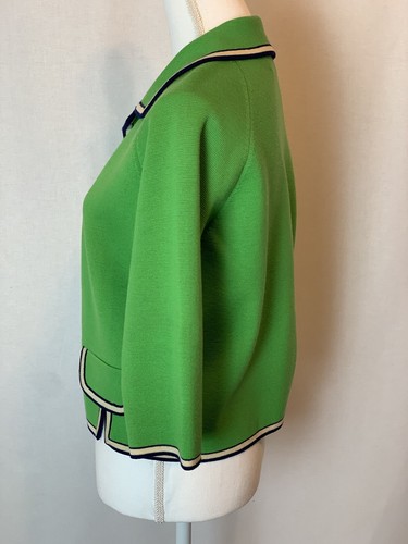 Vintage Catalina Kelly Green Cropped Cardigan With Navy Trim Size 6 - Picture 4 of 11