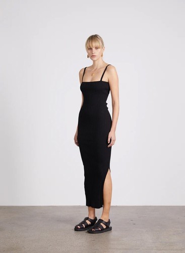 Anna Quan..Adeline Dress..Rib Knit Cotton in Raven...NWT!