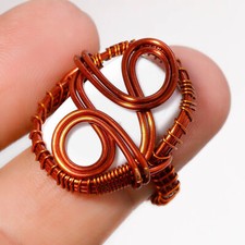 White Coral Gemstone Copper Ring Handcrafted Wire Wrap Amazing Jewelry 7.25" L19