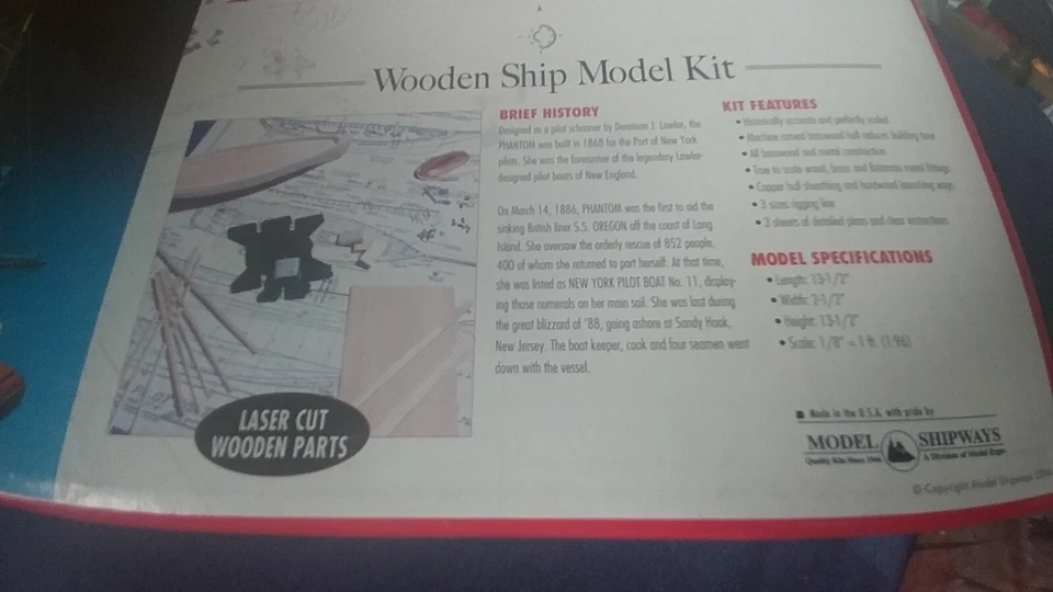 Model Shipways New York Pilot Boat Phantom 1868 - Wood -  New Boxed - Kit # 2027 - Image 4 of 4