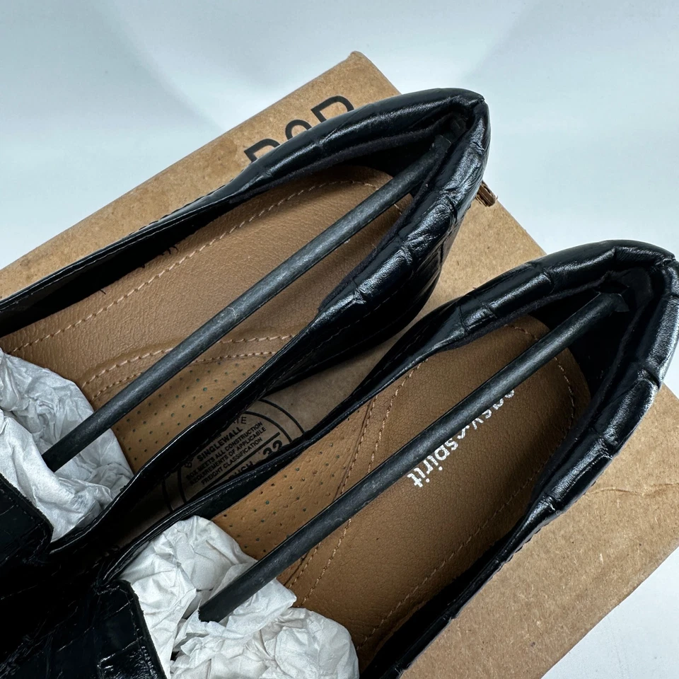 Mocasín Easy Spirit Abide plano negro sin cordones de cuero punta redonda para mujer 9 estrecho Foto 3 de 4