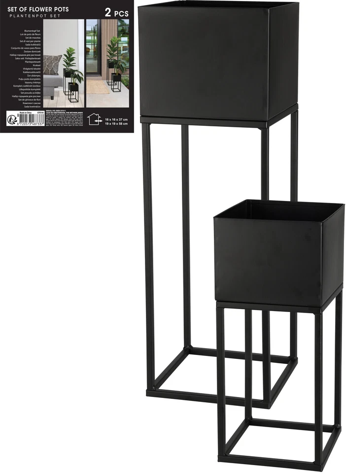 Blumenständer Set Metall schwarz Höhe 58cm / 37cm innen außen Blumentopfständer - Bild 2 von 2