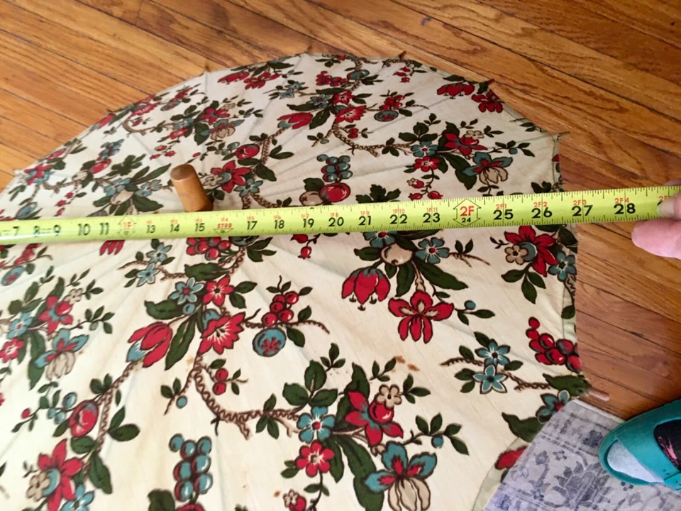 Guarda-sol vitoriano raro vintage/antigo 1920/30 estampa floral guarda-chuva com estojo - Imagem 2 de 4