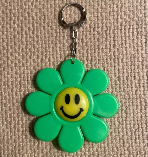 Vintage Flower Power Smiley Happy Face Green and Yellow Keychain Fob *READ