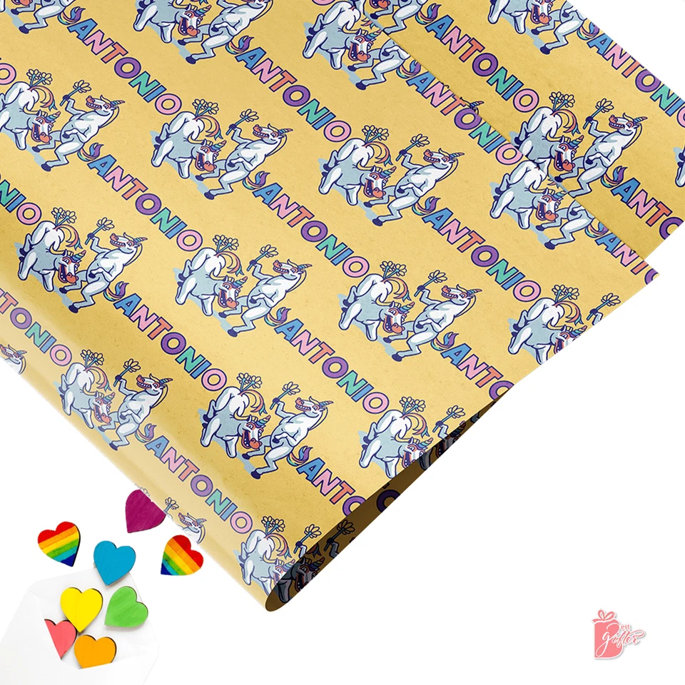 Nombre Papel de Envoltura Personalizado Orgullo Unicornios y Margaritas Envoltura de Regalo Foto 4 de 4
