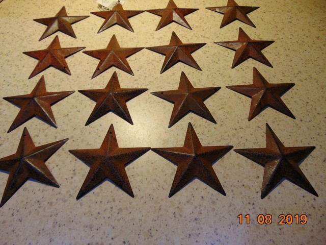 Set Of 2 Country Primitive 6 Black Barn Stars Rustic Wall Decor