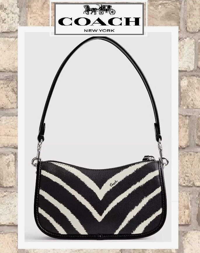 NWT Coach Swinger 20 Clutch Shoulder Bag CM514 In Zebra Print Leather Silver