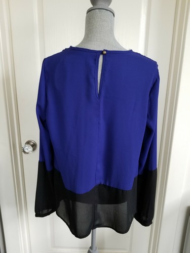 Blusa da donna Sugarmint taglia L blu nera colorata carriera top trasparente manica lunga - Foto 3 di 7