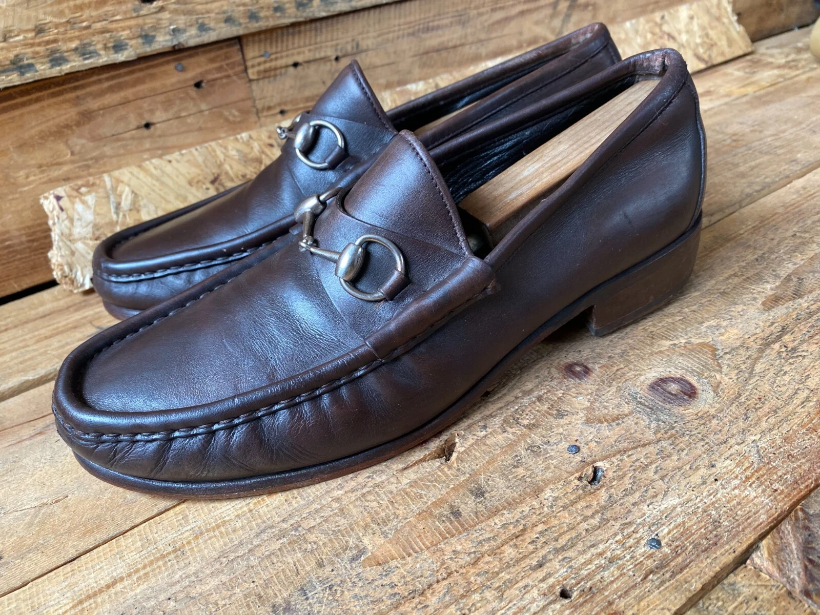 Mocassins vintage Gucci époque Tom Ford Horsebit en cuir marron foncé/Bourgogne US 9,5 EU 43