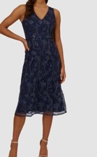 Papell Studio Women Blue Floral Sequin Embroidered Midi Dress Size 14