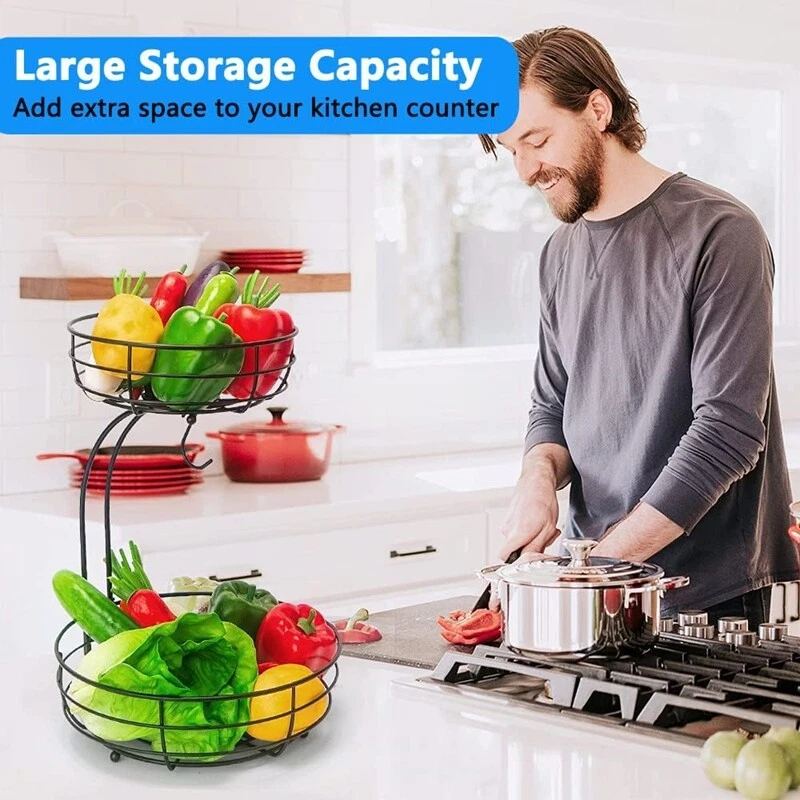 Obstkorb 2 Etagen Obstschale Servierständer Aufbewahrungskorb Bananenhalter - Bild 2 von 4