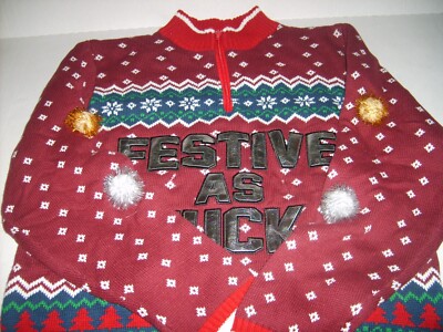 Light-Up '' FESTIVE AS F##K '' UGLY FUNNY ADULT SWEATER BRAND NEW LARGE AF