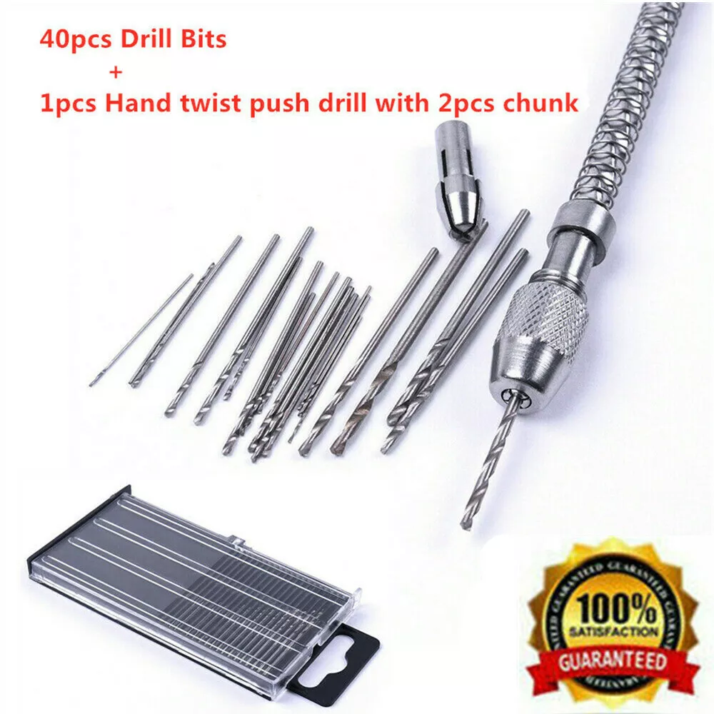 40x Mini Precision Pin Vise Micro Hand Drill Twist Bit Set Kit for