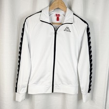 Kappa Womens White Taped Sleeves Tracksuit Track Top Full Zip Logo Jacket Size S