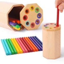 Montessori Toys for 1-3 Year Old: Wooden Learning Color Sorting Sticks Toys f...