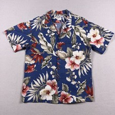 Vtg Iolani Hawaiian Shirt Mens Medium Cotton Floral Camp Loop Collar Made in USA