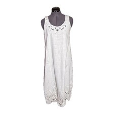Antique 1910s 1920s Cotton Chemise Cottagecore Embroidery White B41 L45 STAINED