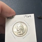 1964 Proof Washington Quarter 90% Silver, Light Toning, No Mint Mark