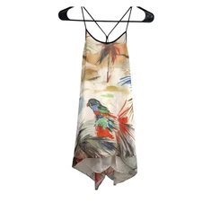 Milly Bird Parrot Print Silk Blend Tank Top Lined Size 2 Flowy Sexy Tropical 