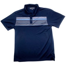Pebble Beach Mens Dry-Luxe Performance Golf Polo Shirt Navy Blue Striped Large