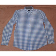 George Men's Long Sleeve Button Down Gingham Shirt Blue and White Check Size M