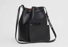 Mansur Gavriel Bucket Bag & Pouch Saffiano Black/Flamma New Authentic GL025110