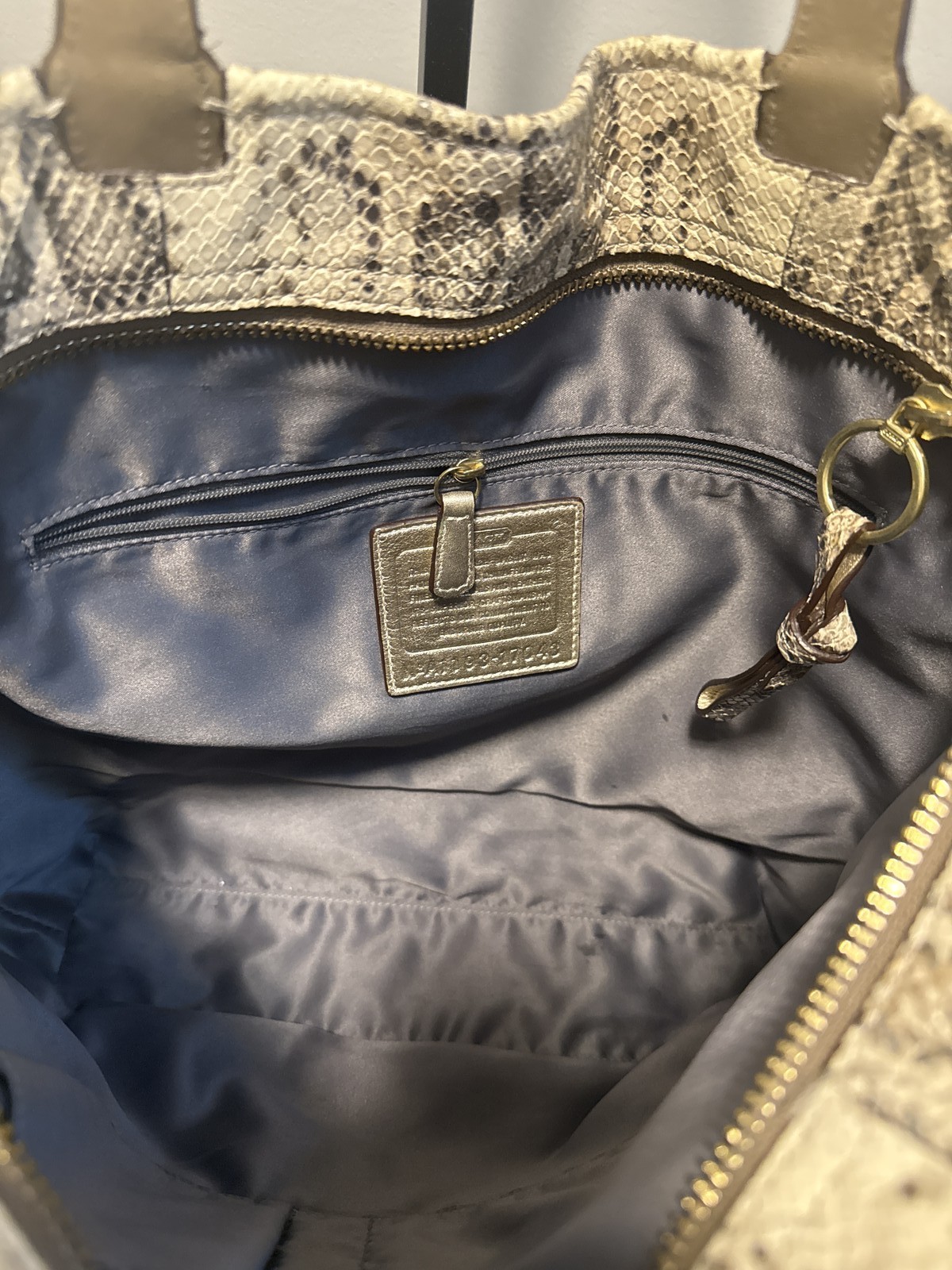 Coach Cream Beige Python Embossed Large C Logo To… - image 8