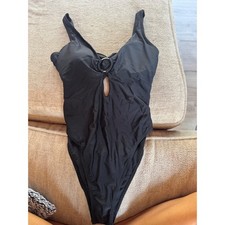Black Cutout Ring One Piece Swimsuit High Cut Monokini Medium