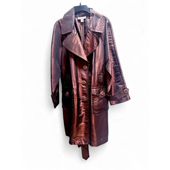 Gabardina Bandolino Cobre Talla Grande Metálica Cinturón Plumero Chaqueta Elegante Foto 4 de 4