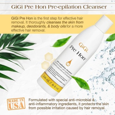 GiGi Pre Hon Pre-Epilation Wax Cleanser for Skin & Body Prep, Removes Oil, 8 oz