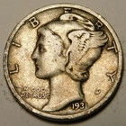 1931 S Mercury Dime F-VF  Actual Coin Pictured- Not Cleaned, Polished or Dipped