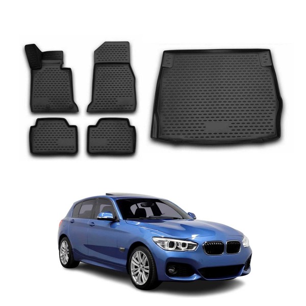 FußMatten & Kofferraumwanne Set FüR BMW 1Er F20 2011-2015 Gummi TPE Schwarz 5X-image