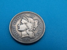 1867 Three Cent 3C Nickel Piece pretty good shape