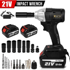 21V Cordless Impact Wrench 1/2" 520Nm High Torque Brushless Drill & 2 Battery