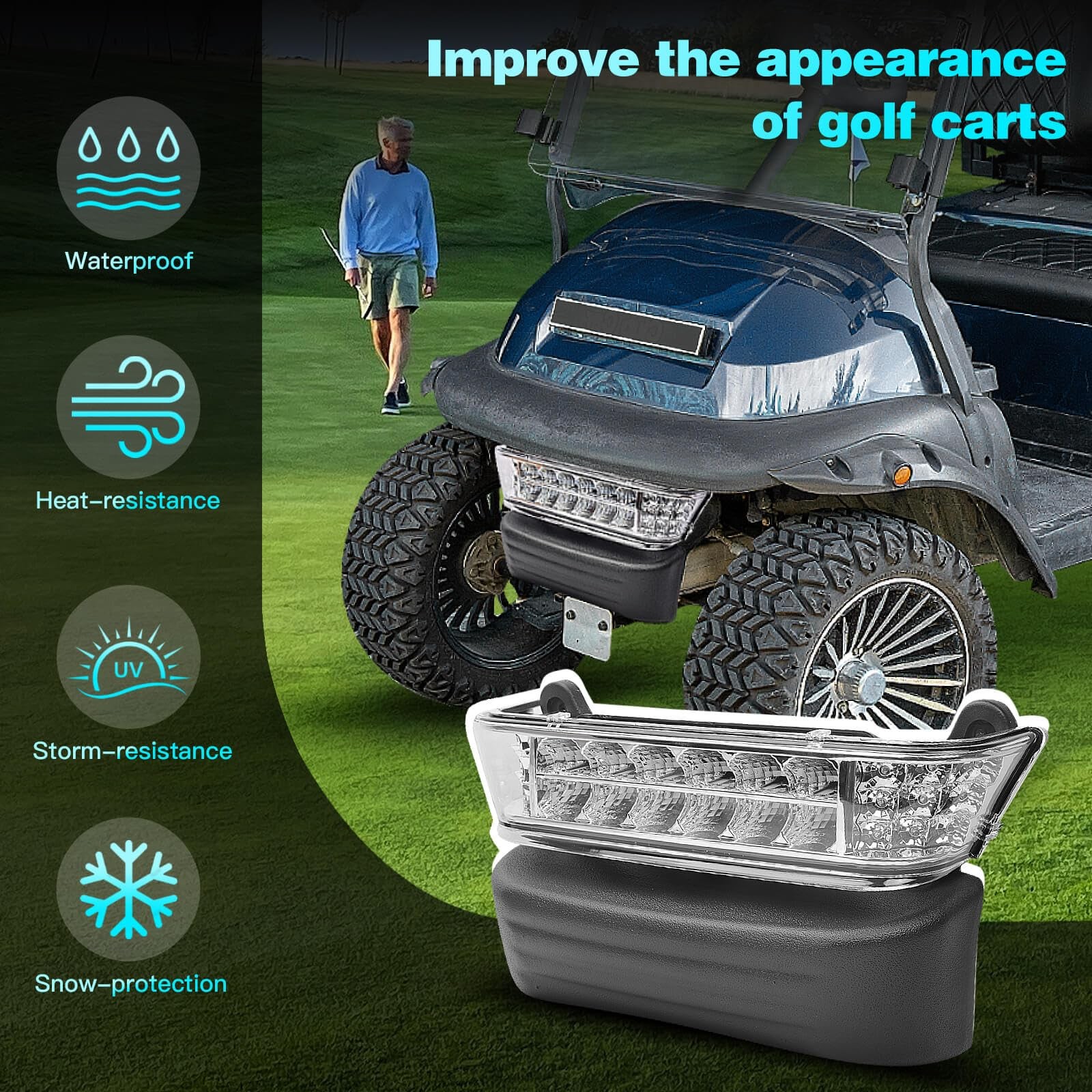 Golf Cart LED Head Light with Bumper for Club Car Precedent 2004-UP Electric ...
