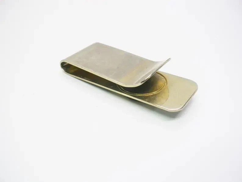 Estate Money Clip 14k White Gold Over Tiger Eye Gemstone Size" 1 3/4" By 3/4" - Image 3 of 4