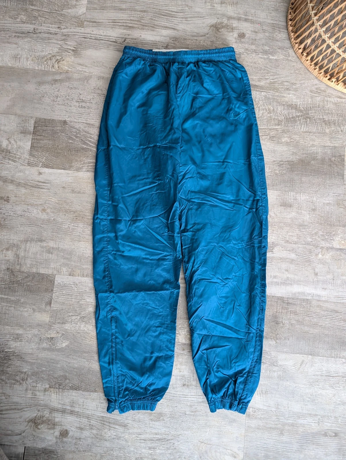 Vintage Nike 90s Swoosh Windbreaker Track Pants Lined Aqua Blue Sz M Womens