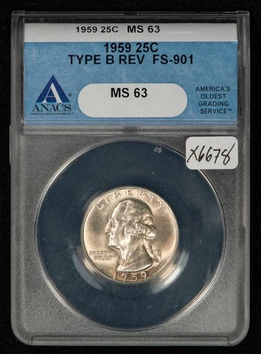 1959 25c Washington Silver Quarter - Type B Reverse FS-901 - ANACS MS 63 - X6678