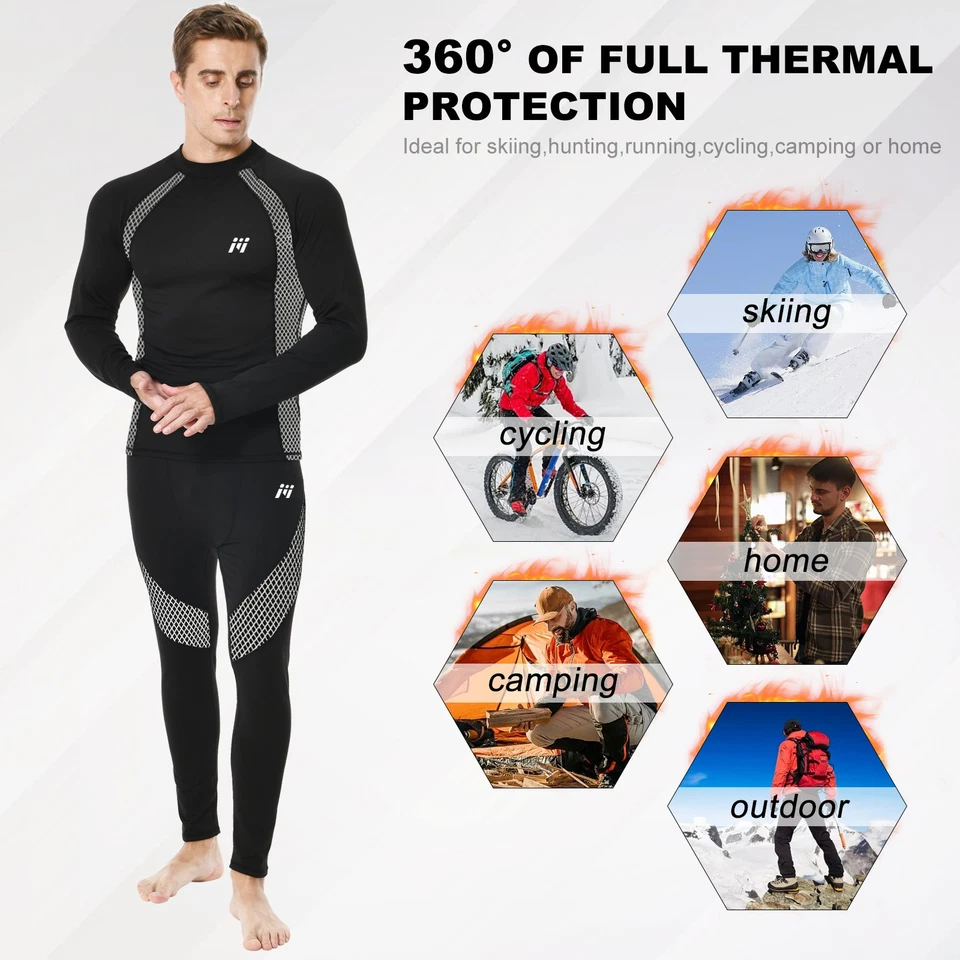 Conjunto de ropa interior térmica para hombre invierno cálido esquí deportes caza equipo polar largo Johns Foto 4 de 4