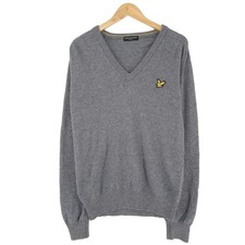 Lyle  Scott Mens Pullover Sweater Grey Wool Knitted Ribbed Ti6 Size L